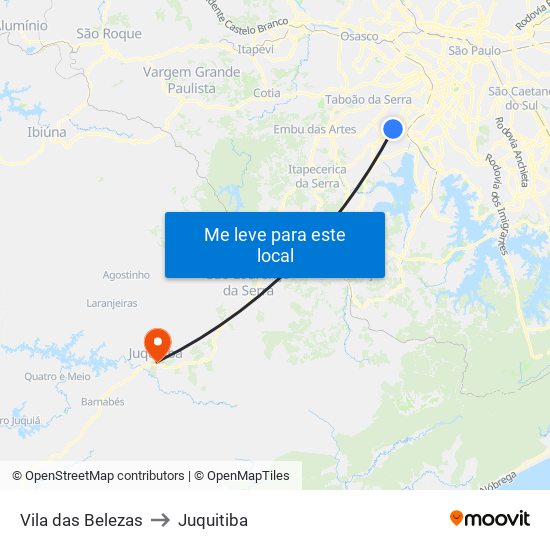 Vila das Belezas to Juquitiba map