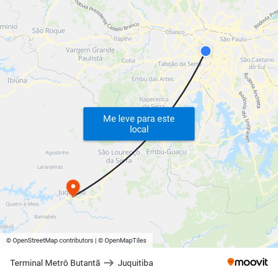 Terminal Metrô Butantã to Juquitiba map