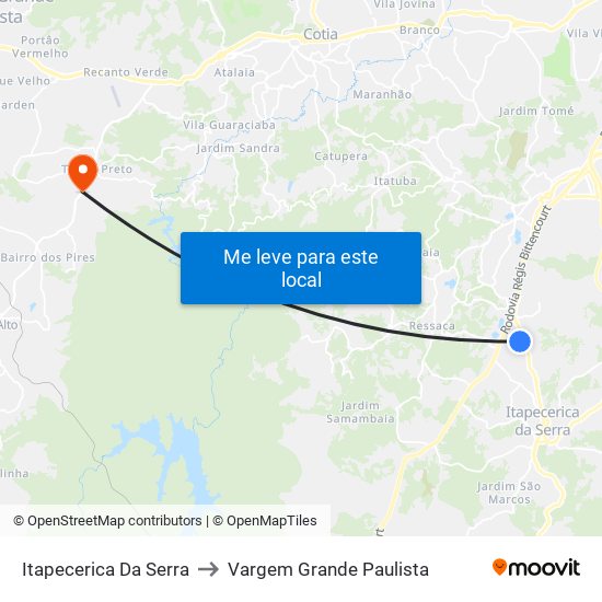 Itapecerica Da Serra to Vargem Grande Paulista map