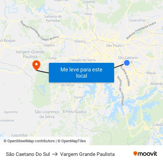 São Caetano Do Sul to Vargem Grande Paulista map