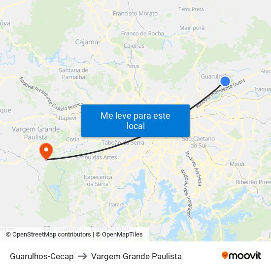 Guarulhos-Cecap to Vargem Grande Paulista map