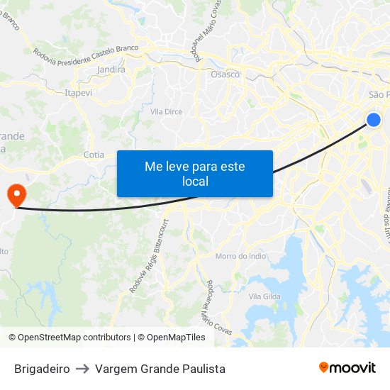 Brigadeiro to Vargem Grande Paulista map