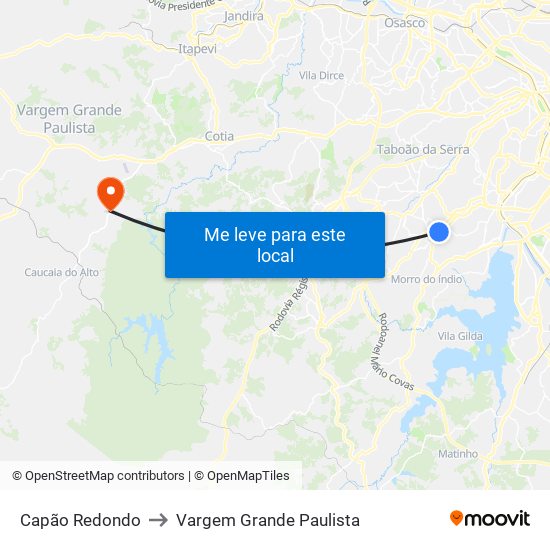 Capão Redondo to Vargem Grande Paulista map