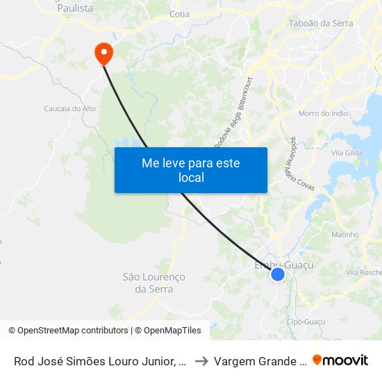 Rod José Simões Louro Junior, Km 45,1 Norte to Vargem Grande Paulista map