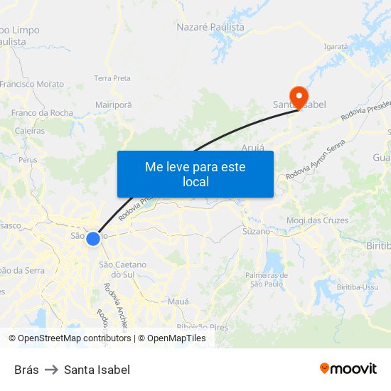 Brás to Santa Isabel map