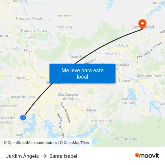 Jardim Ângela to Santa Isabel map