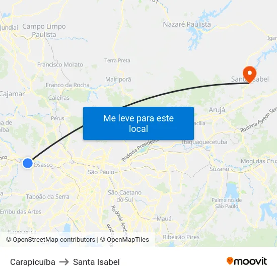 Carapicuíba to Santa Isabel map