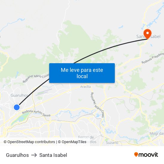 Guarulhos to Santa Isabel map