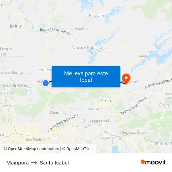 Mairiporã to Santa Isabel map