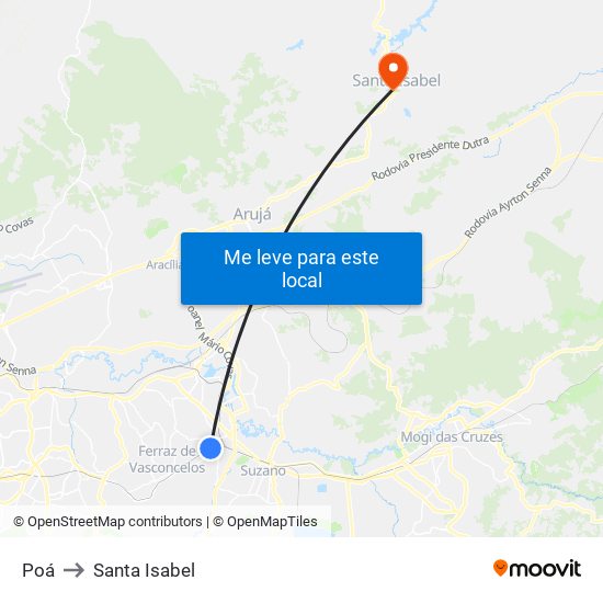 Poá to Santa Isabel map