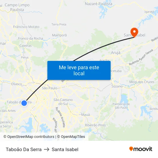 Taboão Da Serra to Santa Isabel map