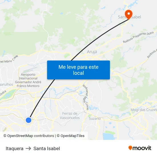 Itaquera to Santa Isabel map
