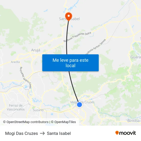 Mogi Das Cruzes to Santa Isabel map
