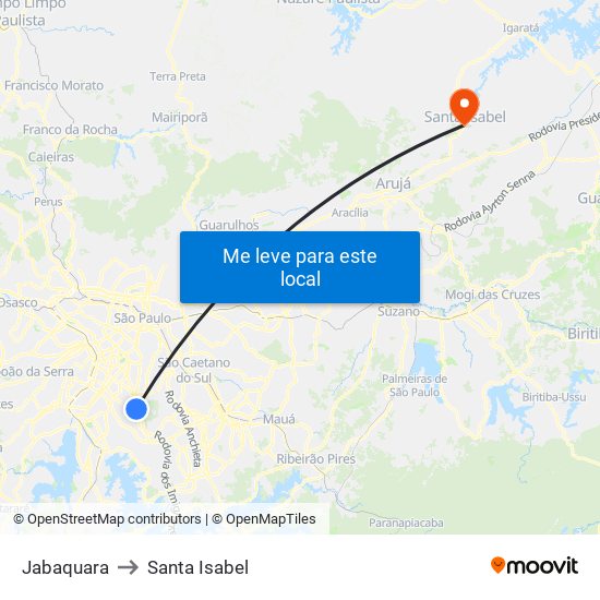 Jabaquara to Santa Isabel map