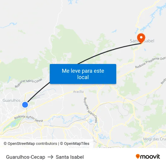 Guarulhos-Cecap to Santa Isabel map