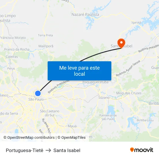 Portuguesa-Tietê to Santa Isabel map