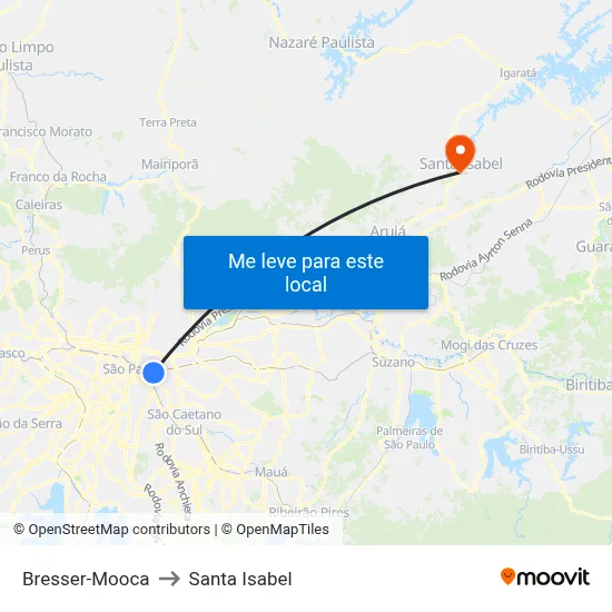 Bresser-Mooca to Santa Isabel map