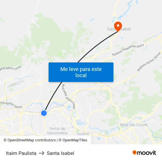 Itaim Paulista to Santa Isabel map