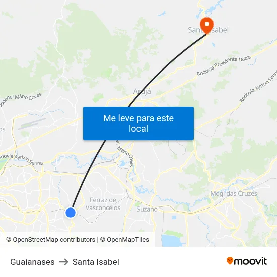 Guaianases to Santa Isabel map