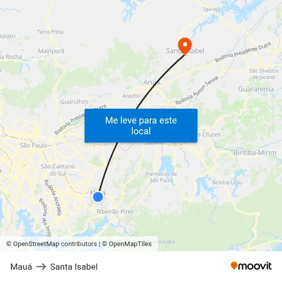Mauá to Santa Isabel map