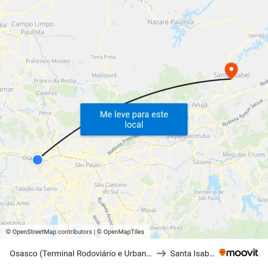 Osasco (Terminal Rodoviário e Urbano) to Santa Isabel map