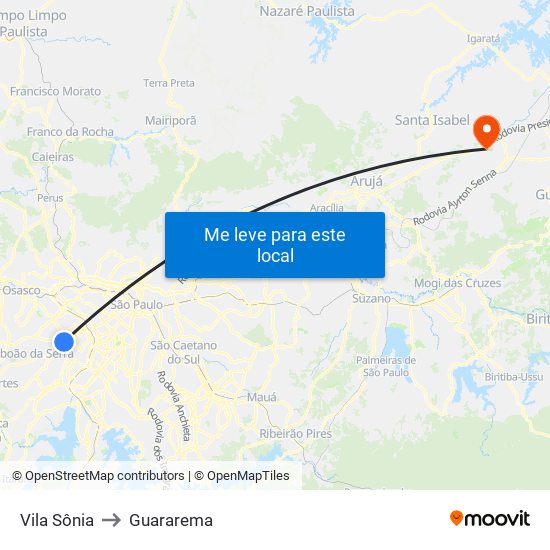 Vila Sônia to Guararema map