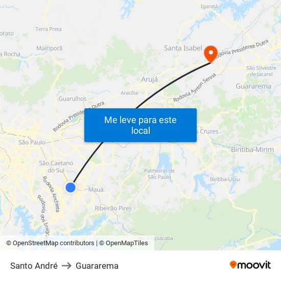 Santo André to Guararema map