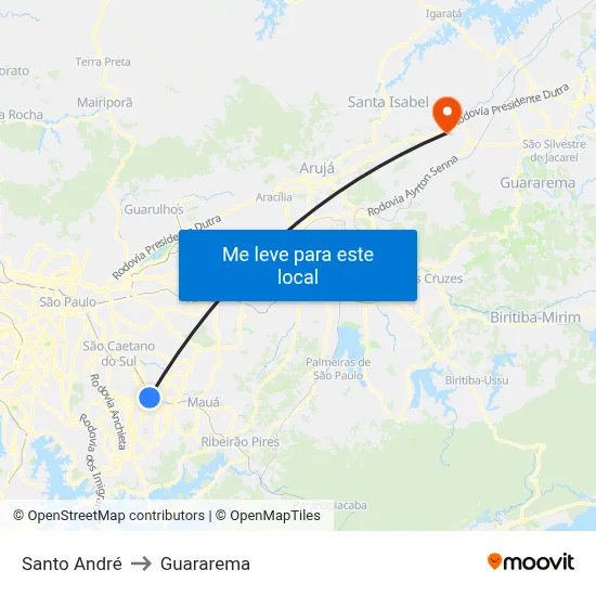 Santo André to Guararema map