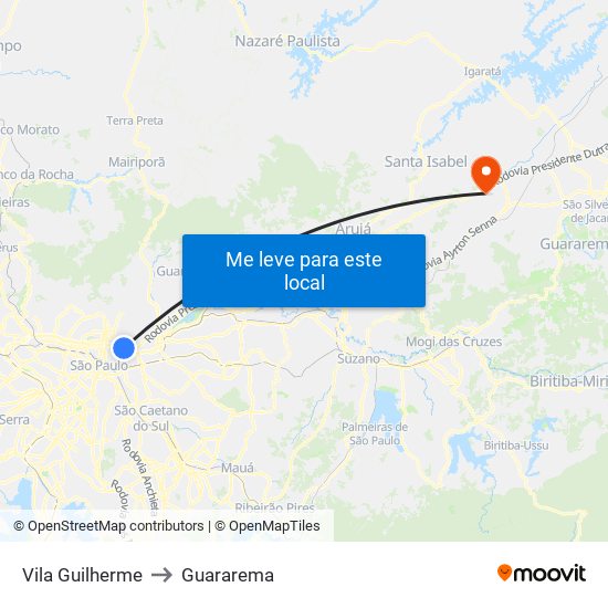 Vila Guilherme to Guararema map