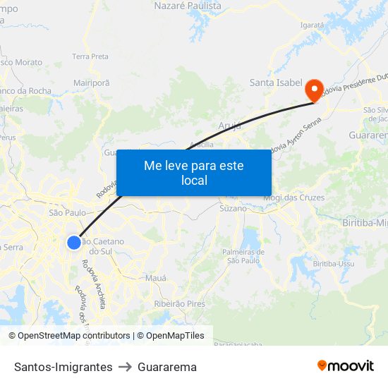 Santos-Imigrantes to Guararema map