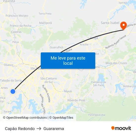 Capão Redondo to Guararema map