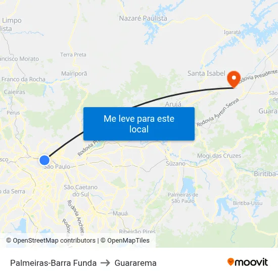 Palmeiras-Barra Funda to Guararema map