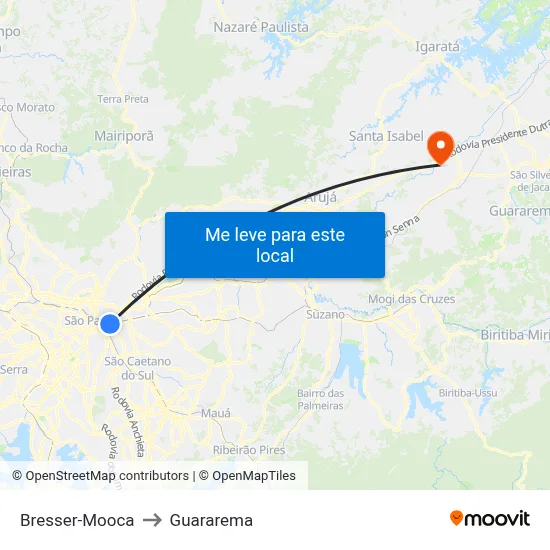 Bresser-Mooca to Guararema map