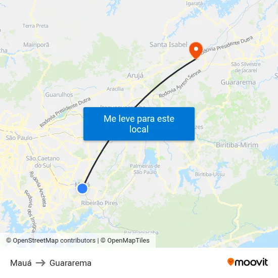 Mauá to Guararema map