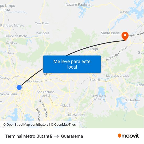 Terminal Metrô Butantã to Guararema map