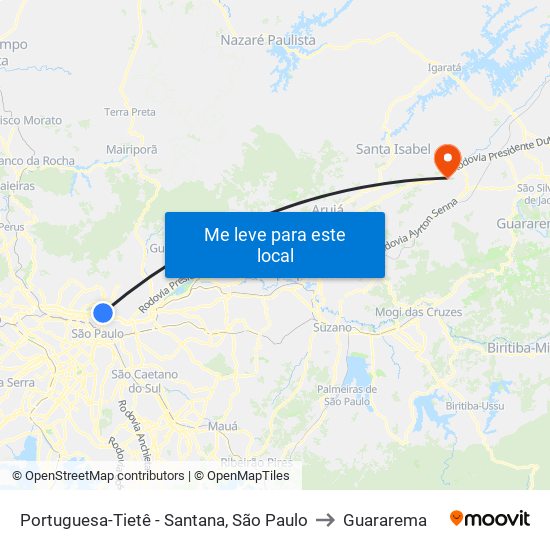 Portuguesa-Tietê - Santana, São Paulo to Guararema map