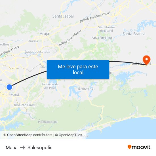 Mauá to Salesópolis map