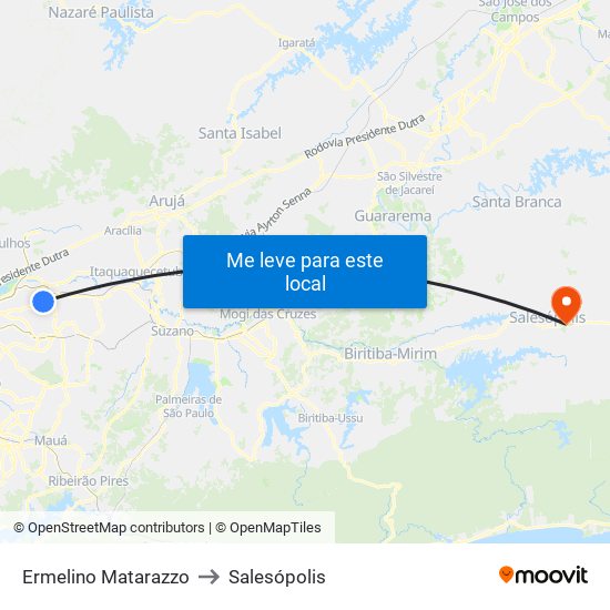 Ermelino Matarazzo to Salesópolis map