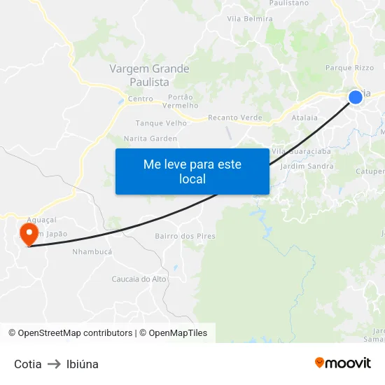 Cotia to Ibiúna map