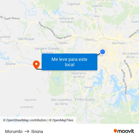 Morumbi to Ibiúna map