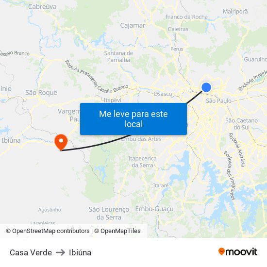 Casa Verde to Ibiúna map