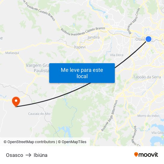 Osasco to Ibiúna map