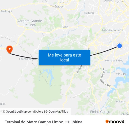 Terminal do Metrô Campo Limpo to Ibiúna map