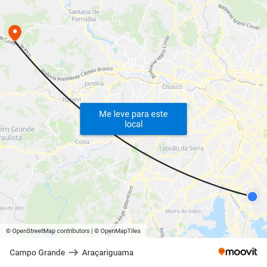 Campo Grande to Araçariguama map