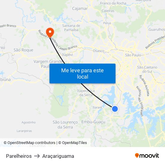 Parelheiros to Araçariguama map