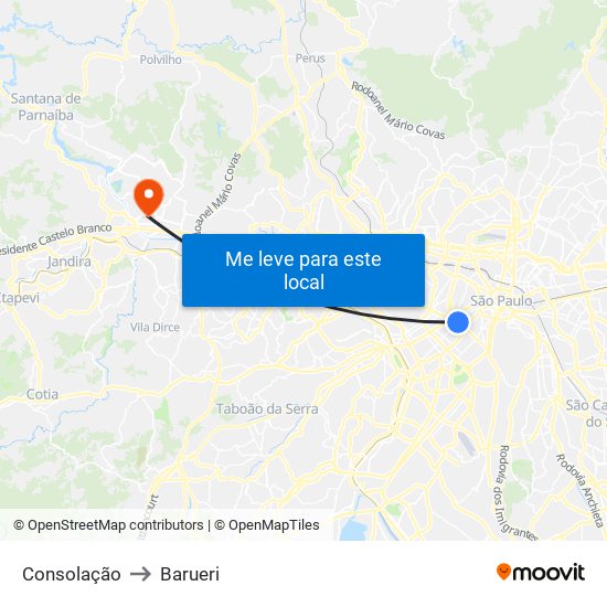 Consolação to Barueri map