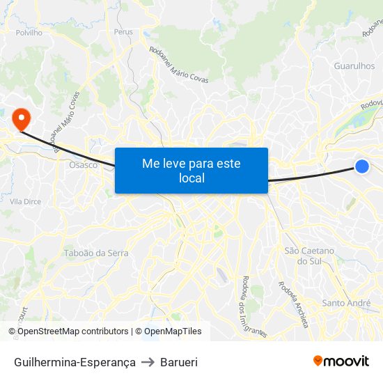 Guilhermina-Esperança to Barueri map