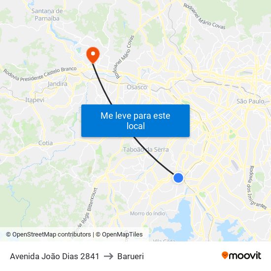 Avenida João Dias 2841 to Barueri map