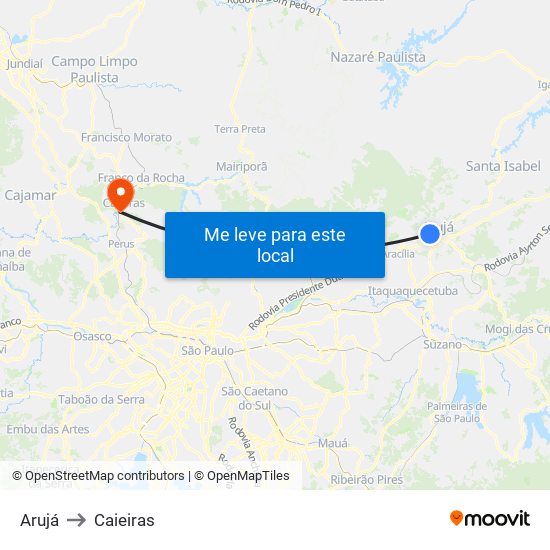 Arujá to Caieiras map