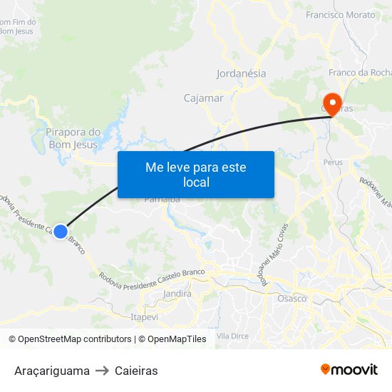 Araçariguama to Caieiras map